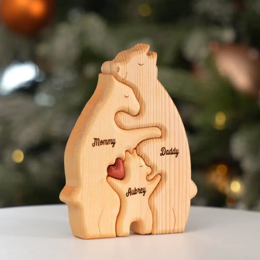 Puzzle personalizat din lemn cu ursul familiei